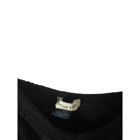 American Eagle Women's Vneck Black Strappy Wide Leg‎ Jumpsuit Fully Lined Large - Picture 4 of 7